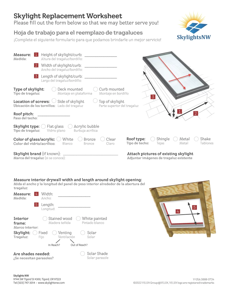 Skylight Replacement Worksheet